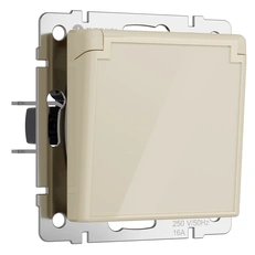Изображение Розетка влагозащищенная с заземлением с крышкой и шторками (айвори акрил) W1171243