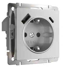 Изображение Розетка с быстрой зарядкой USB тип A+C (серебряный матовый) W1171765